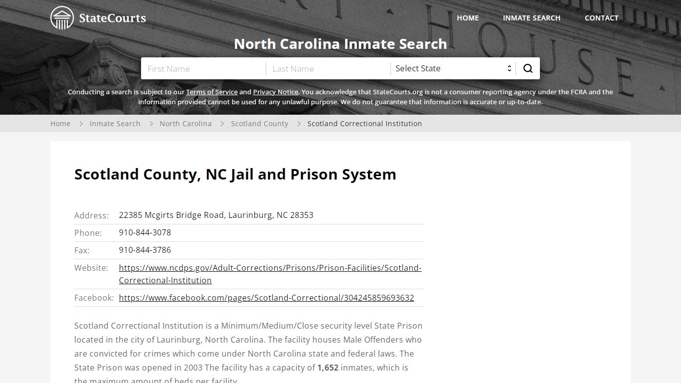 Scotland Correctional Institution Inmate Records Search ...