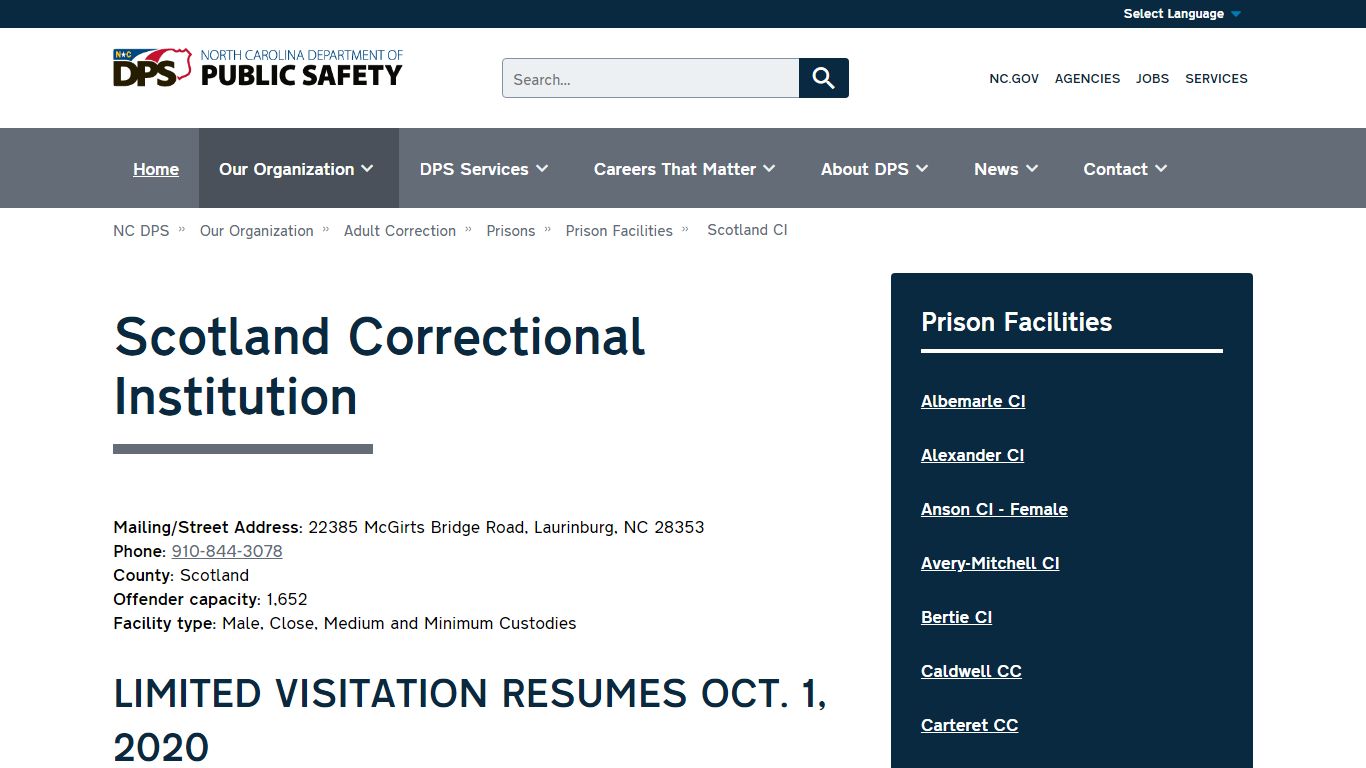 NC DPS: Scotland Correctional Institution